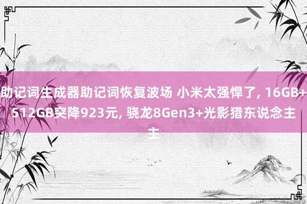 助记词生成器助记词恢复波场 小米太强悍了, 16GB+512GB突降923元, 骁龙8Gen3+光影猎东说念主